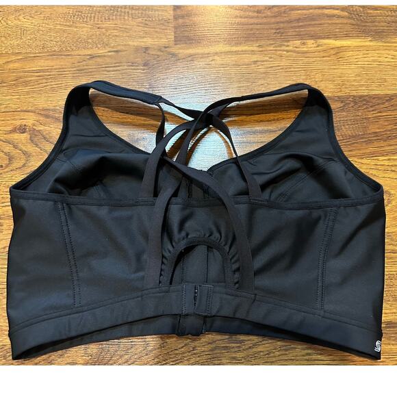 Glamorise Women's Plus Zip-Front Wire-Free Sports Bra Black Size 38F Active - Picture 2 of 6